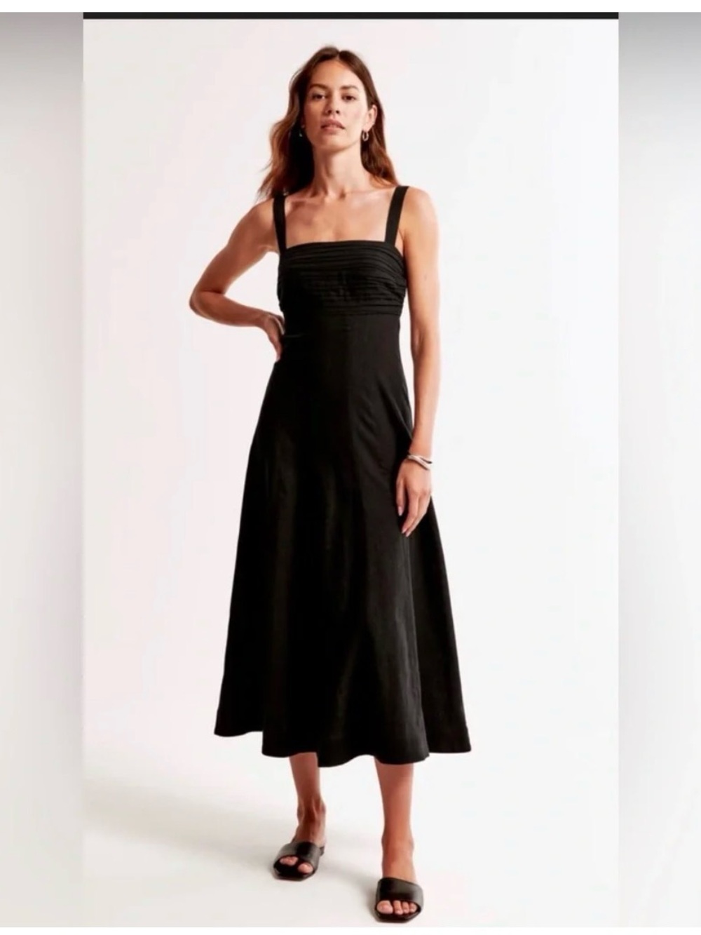 Abercrombie & Fitch Navy Square-Neck Midi Dress with Wide Straps